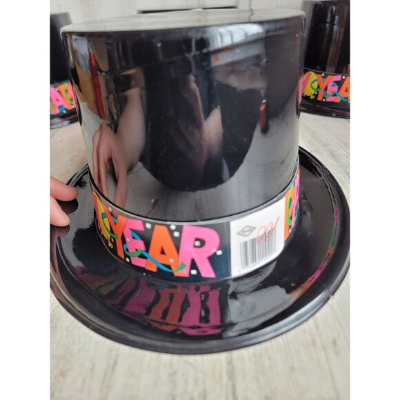 Plastic new years top hat black set Halloween costume accessory - Picture 4 of 5